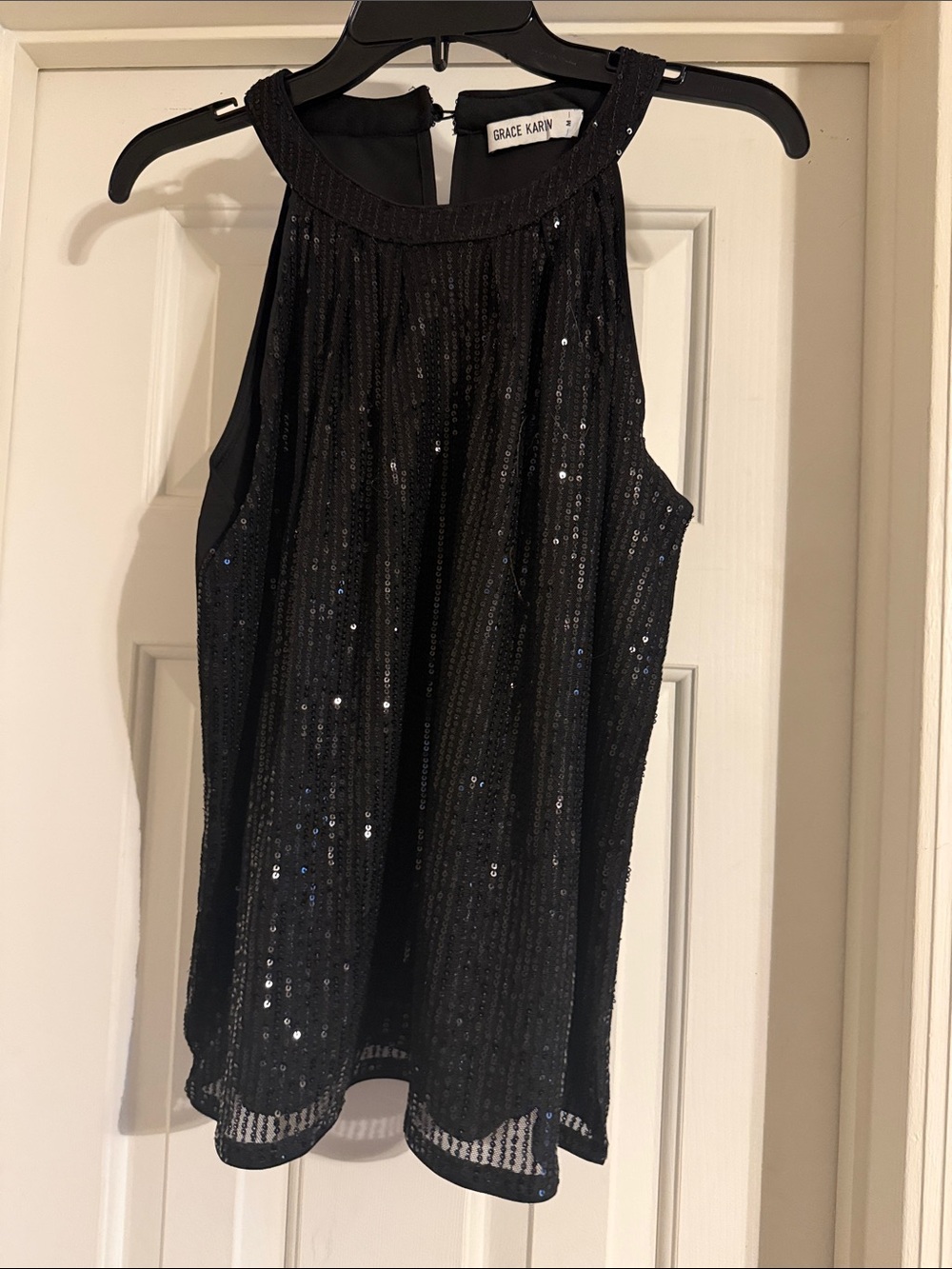 Grace Karin Sequin Halter Neck Tank Top Black Sequin Tank Top Size Medium